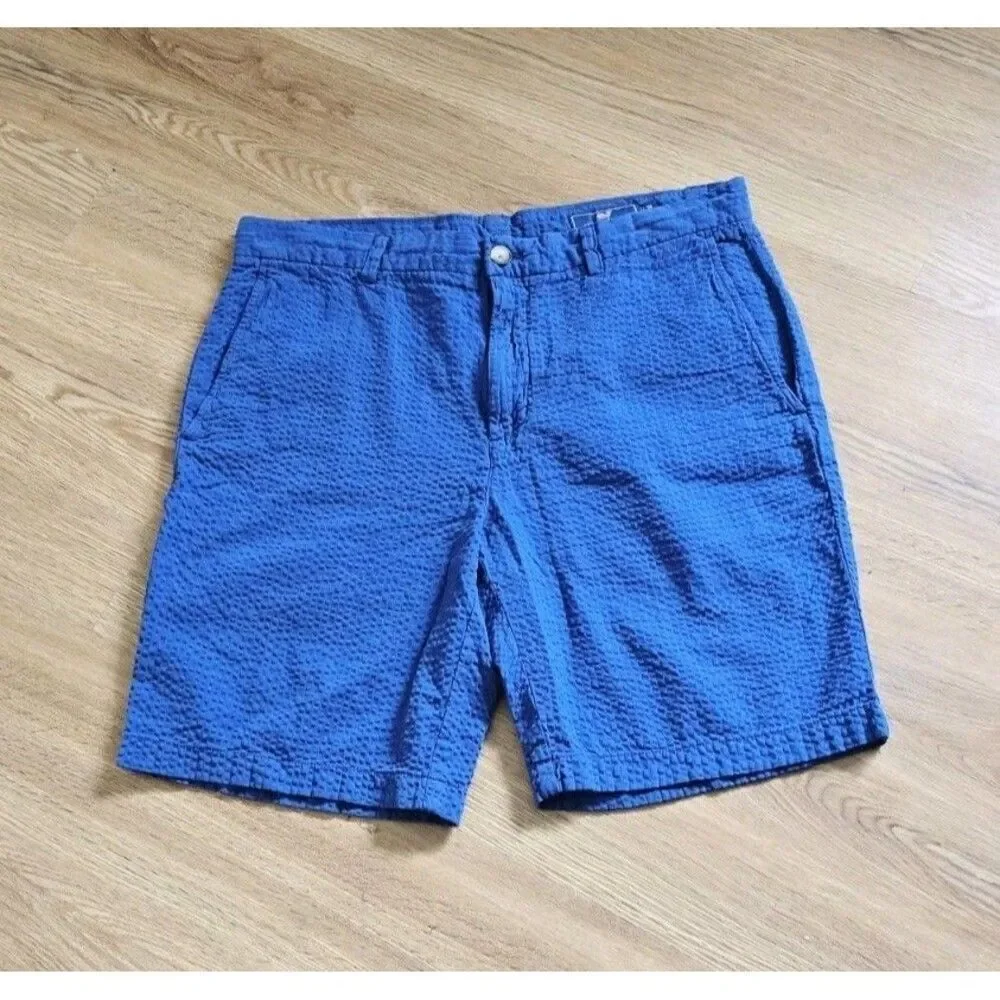 Vineyard Vines Shorts Mens 33 Blue  Seersucker Cotton Flat Front Preppy